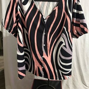 SHEIN Pink and Black Abstract Blouse